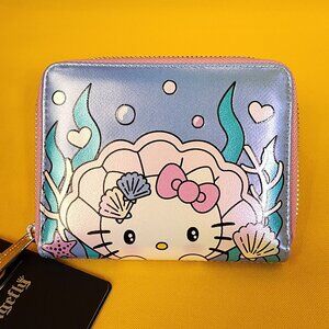 Loungefly Sanrio Hello Kitty Mermaid Metallic Iridescent Blue Zip Wallet NEW